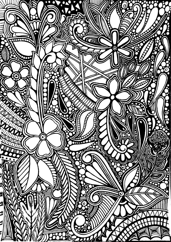 Hand Drawn Flower Drawing For Frame Or Just To Color