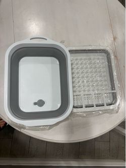 Portable Collapsible Camping Sink Dish Tub w/ Drying Rack | RV Outdoor Kitchen