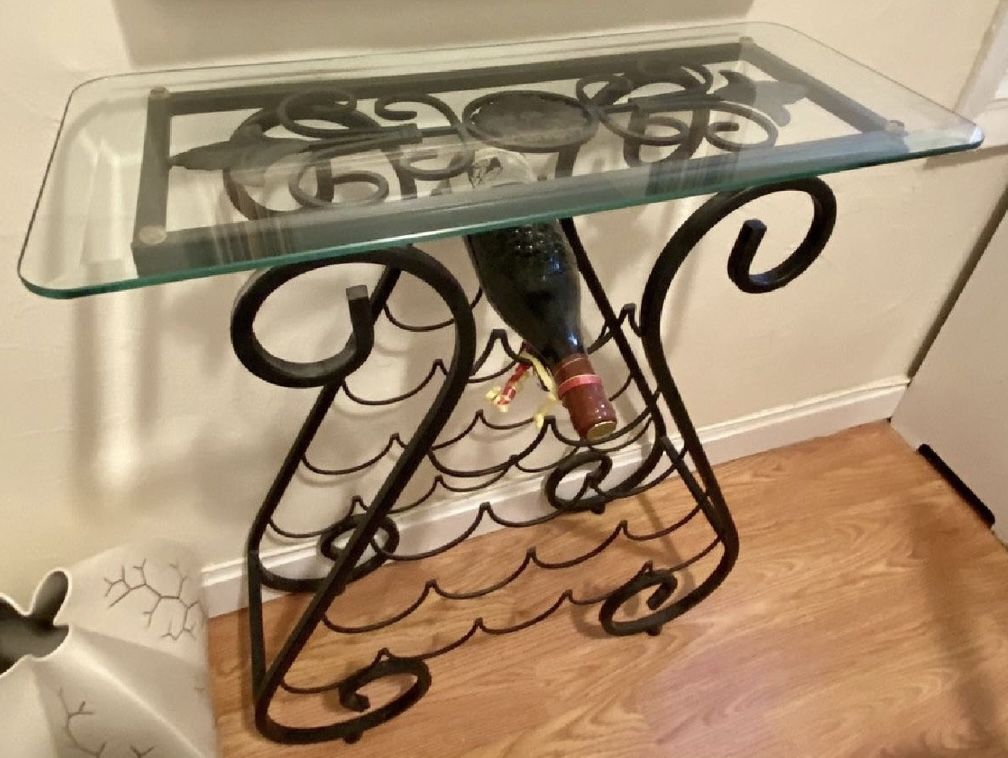 $75 Glass Top 15 Bottle Metal Wine Rack