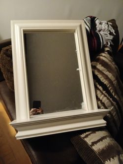 White Wooden Mirror With Mantle 