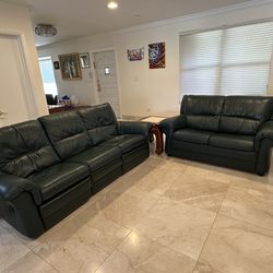 Leather sofa with recliners and loveseat