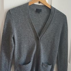 J.CREW 100% Cashmere Long V-Neck Button Cardigan Patch Pockets Gray

W