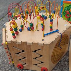 Wood Wooden Activity Center Bead Toy Maze Sit Or Stand