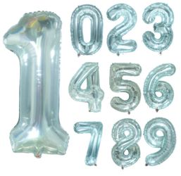 Silver 32” Number 0 - 9 Foil Balloons - Helium Filled with Happy Birthday or Love Strings