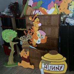 wood planting trays & Pooh party decor