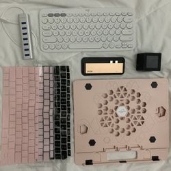 Laptop Stand, Wireless Keyboard, USB-C Hub, USB Port, and 3 Keyboard Protectors For Macbook 13” M1. 