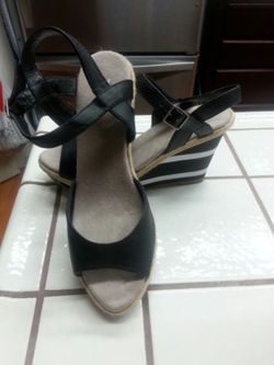 Wedge faux leather heels