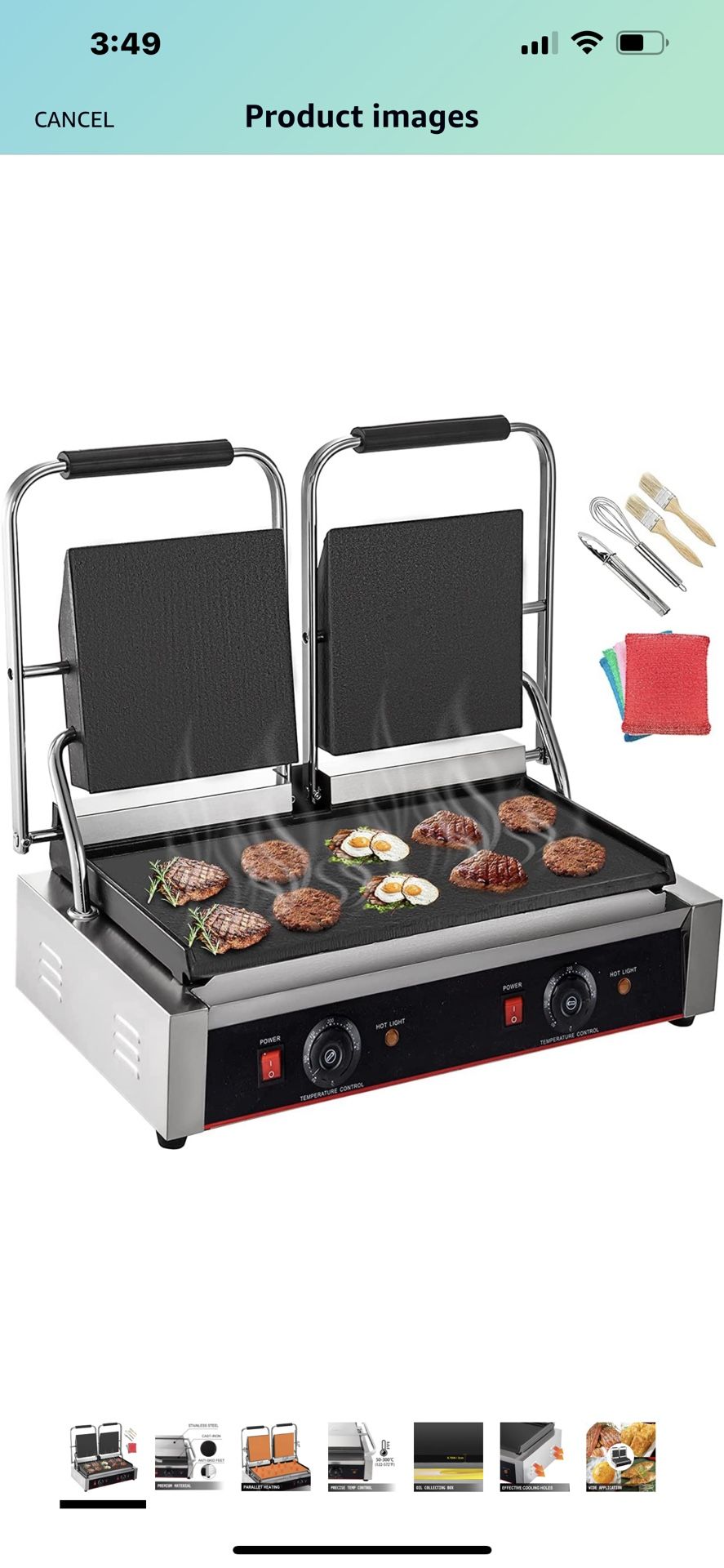 Commercial Sandwich Panini Press Grill 2X1800W Double Flat Plates Electric Stainless Steel Sandwich Maker Temperature Control 122°F 572°F Non Stick