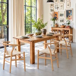 20”H Solid Wood Wishbone Dining Chairs with Handcrafted Woven Seat, Natural Color (Set of 4)