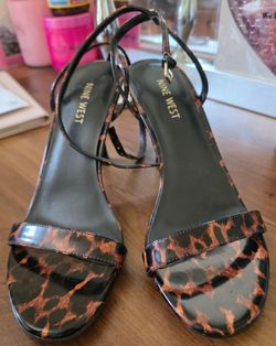 Ankle Strap Stiletto Heels Leopard Patent 8.5