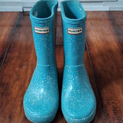 Hunter Kids' Original First Classic Giant Glitter Blue Rain Boots, Size 13
