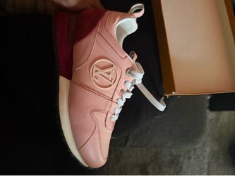 Louis Vuitton Run Away sneakers in the pink/rouge (bordeaux) colorway.