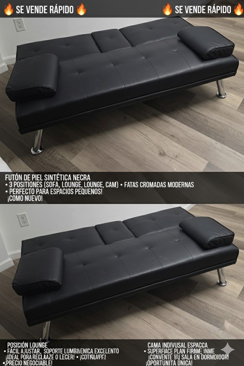 π₯ FAST SALE BLACK FAUX LEATHER FUTON β LIKE NEW!