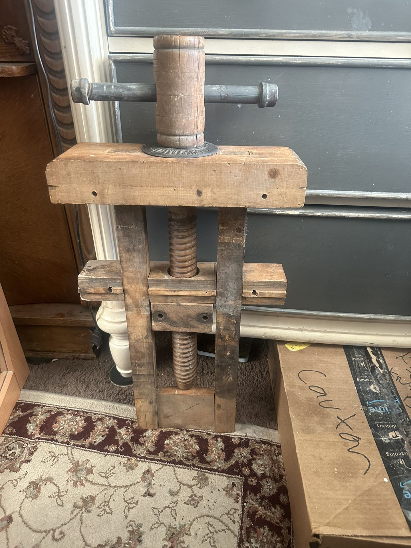 Under Bench Wood Vise Rare Antique J Niederer Co Los Angelus