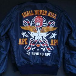 Vintage Bape X Real McCoys Japan Navy Flight Bomber Jacket Travis Scott 