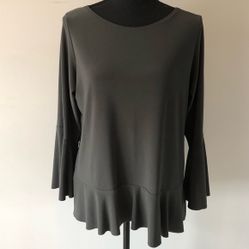 Womens Sympli Nu Peplum Dark Green Bell Sleeve Top Size 12