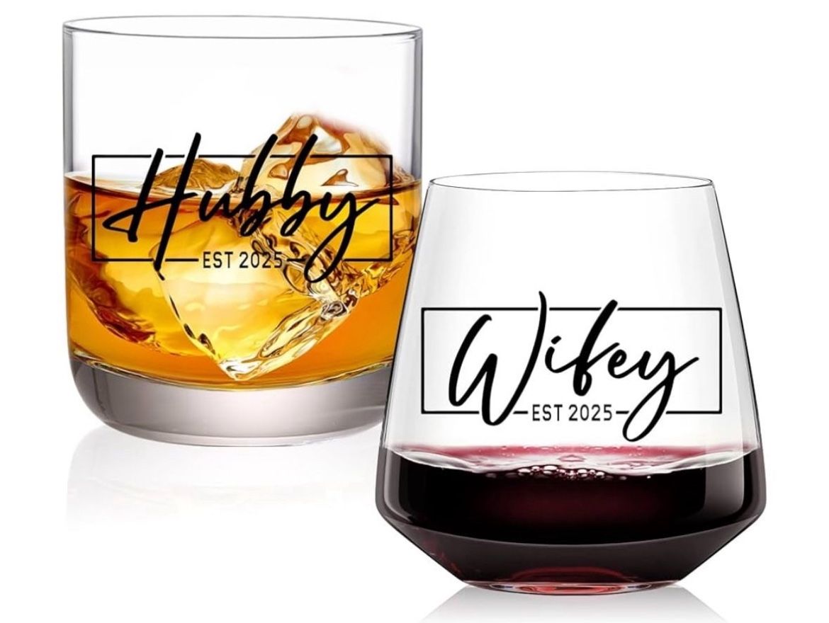 Gifts for Couples,Hubby & Wifey EST 2024 Wedding Glass Set,Bridal Shower Gifts,Unique Gift for Wedding, Newly-Married Anniversary for Him/Her Mother F