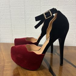Black Red Platform High Heels With Ankle Strap Size 6, 7, 8, 8.5 and 9 👠