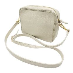 QUINCE Womens Cream Italian Pebbled Leather Crossbody Handbag Gold Accent Purse