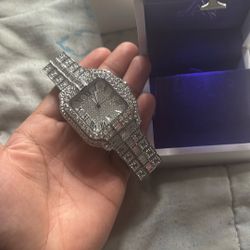 Moissanite squared watch real silver 