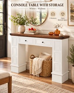 Console Table with Storage, and 2.drawers. , White /Walnut