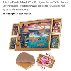 1000 Piece Wooden Jigsaw Puzzle Board - 4 Drawers, Rotating Puzzle Table | 30" X 22" Jigsaw Puzzle Table | Puzzle Cover Included - Portable Puzzle Tab