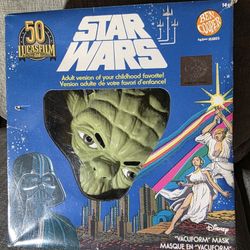 Ben Cooper Star Wars Yoda "Vacuform" Mask, an adult costume kit celebrating the 50th anniversary of Lucasfilm. 