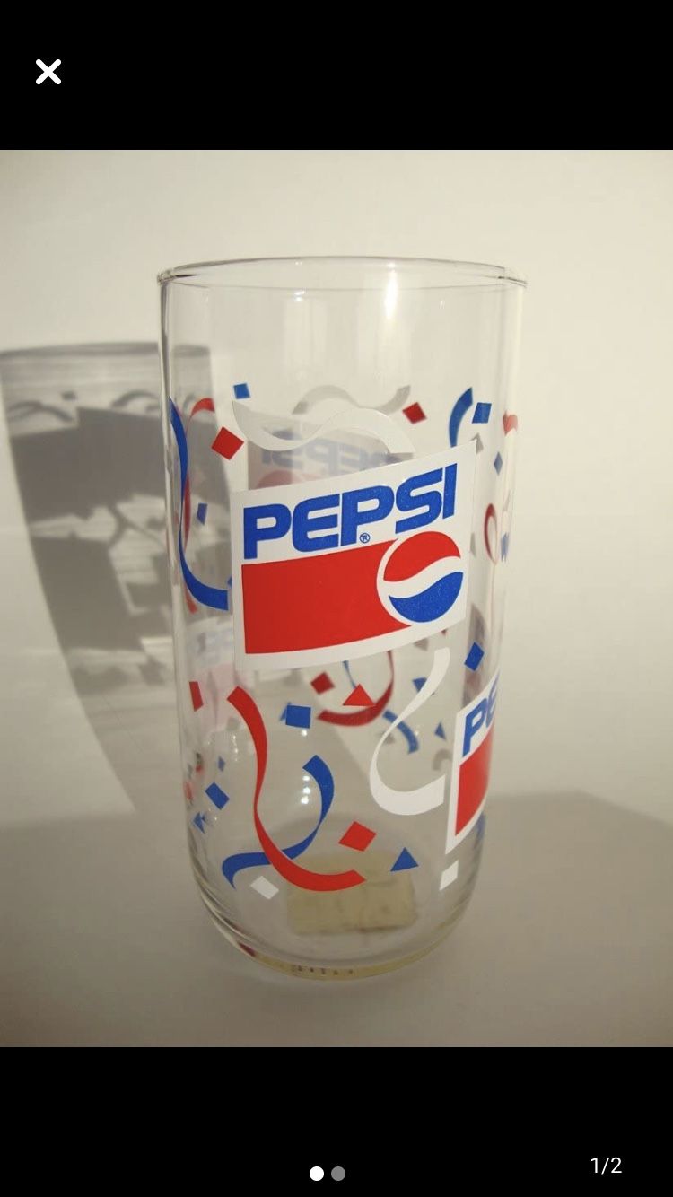 Vintage 80s Pepsi Cola Soda Glass 12 oz. With Original Faded Label Classic Festive Party Style Design Collectible