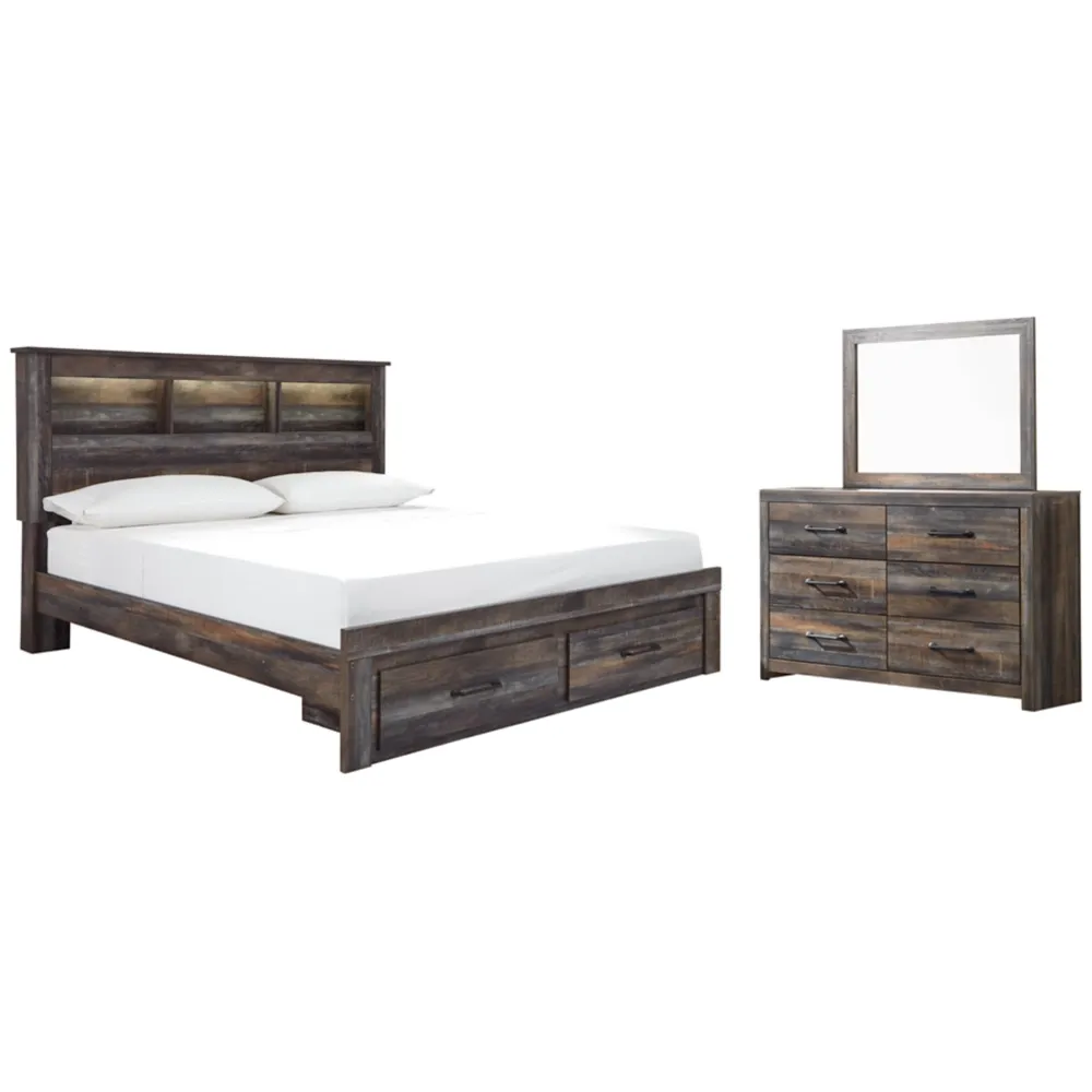 Drystan King Bookcase Bed with 2 Storage Drawers with Mirrored Dresser Grand Discount Launches Now