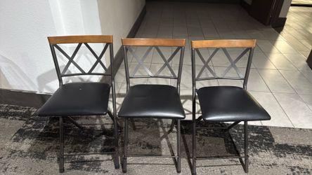 Set of 3 Counter Height Bar Stools – Metal & Wood