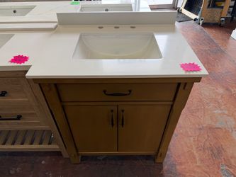 Bellington 30 in. Single Sink Freestanding Almond Toffee Bath Vanity with White Engineered Stone Top