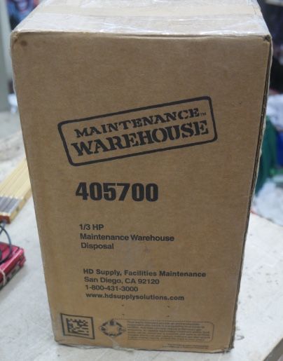 Maintenance Warehouse Garbage Disposal 1/3 HP model 405700 New