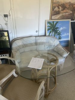 Free! Wicker Couch, Love Seat And Glass Table