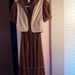 1970s Brown Prairie Dress + Vest Set