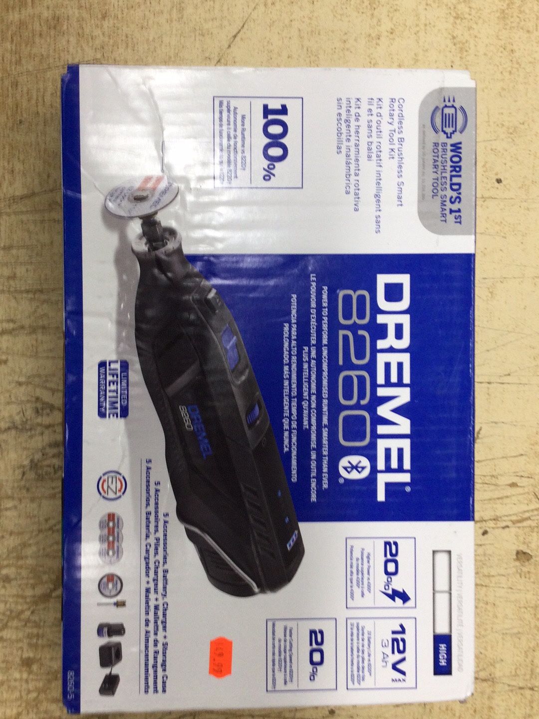 Dremel 8260 cordless rotary tool with brushless motor and 12 V 3 Ah Lithium-Ion battery, set with 5 attachments and 65 accessories, variable speed 5,0