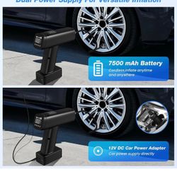 Auto Tire Inflator Portable Air Compressor, 160PSI Cordless Air Pump with 7500 mAh Battery, 12V DC Tire Pump with LED, Small Car Tire Inflator with Di