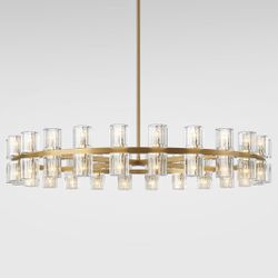 New 48 Inch Gold Wagon Wheel Chandelier with Crystal Shade, 48 Lights,Modern Farmhouse Style