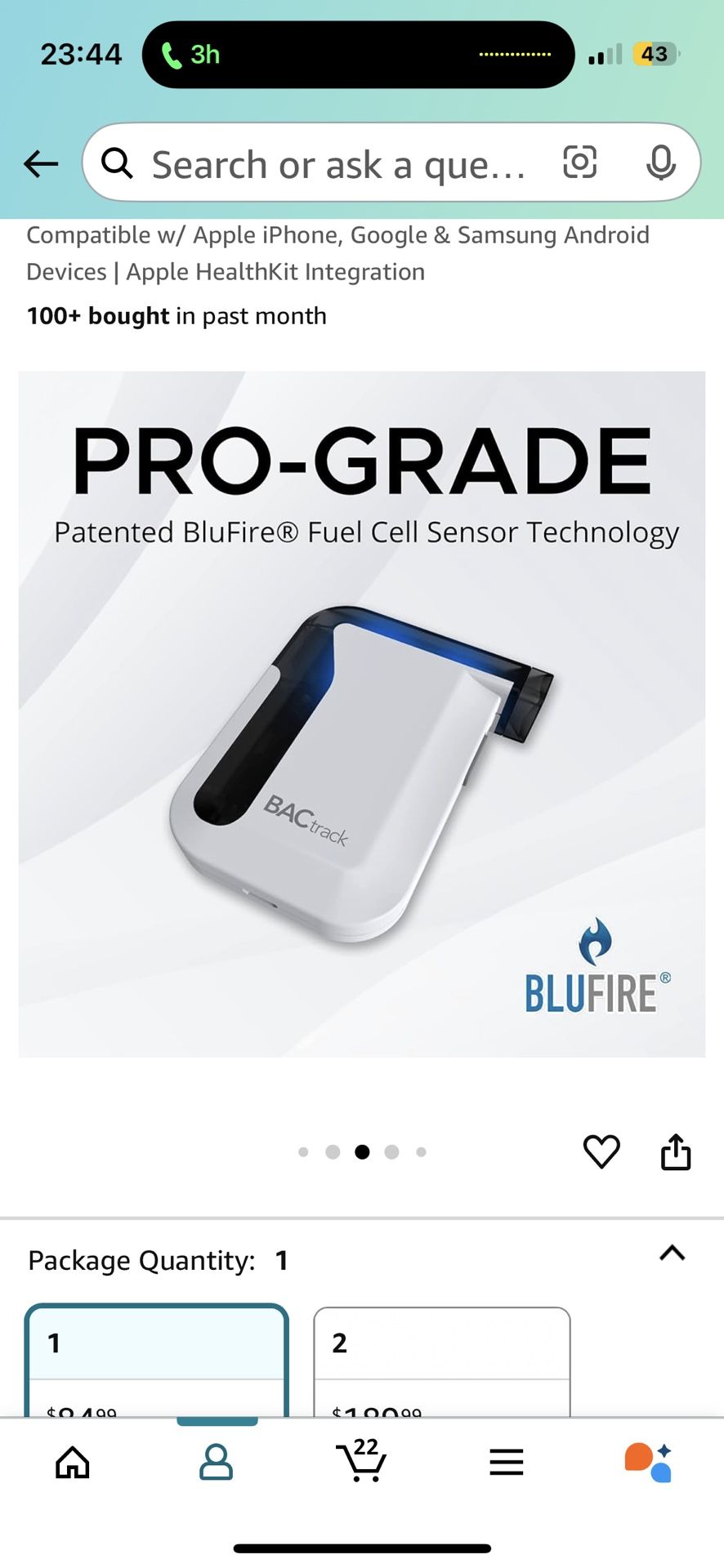 BACtrack Mobile Smartphone Breathalyzer |-Grade Accuracy | Wireless Smartphone Connectivity | Compatible w/ Apple iPhone, Google & Samsun