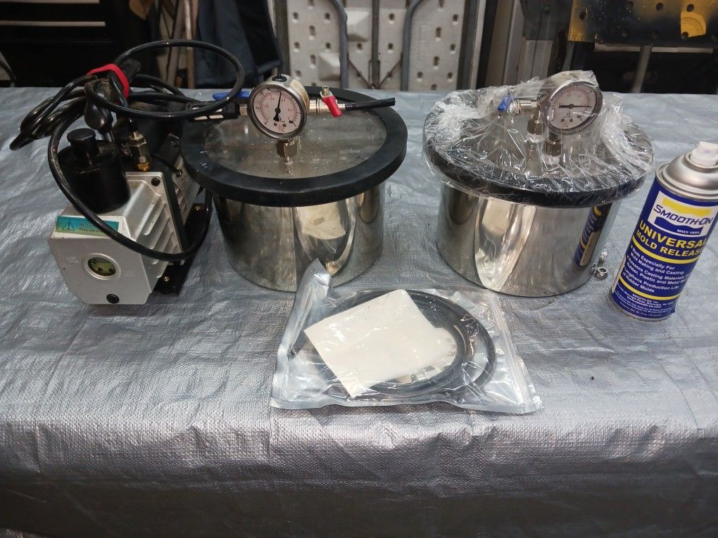 Complete Vacuum Setup For Mold Casting. Vacuum Pump And Two Vacuum Chambers LIKE NEW