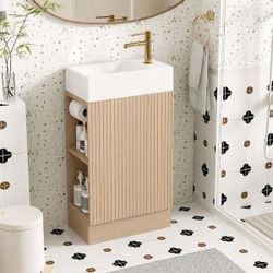 Shop Bezeit
18.6 in. Single Sink Natural Bath Vanity with White Ceramic Top