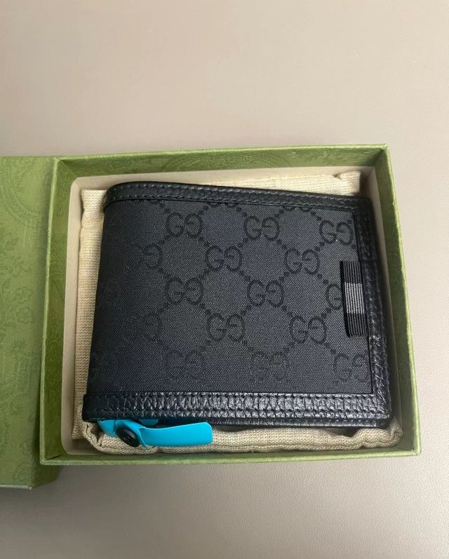 Fashion Designer GG Vintage Logo Striped Webbing Canvas and Leather Short Double-Fold Wallet Men's Black