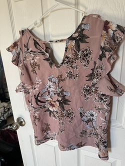 Frilly, pink floral business casual blouse