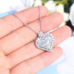 Cubic Zirconia Silver Heart Chain Necklace 