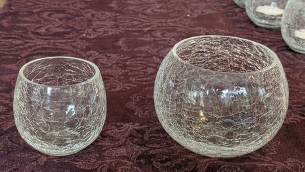 Crackle Glass Clear Votives, 30 Large, Clean with tealights Thumbnail
