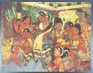 Dancing Girl Musicians Original Antique 50’s Vintage Fine Art INDIA Print Poster Ajanta Caves Wall Painting Italy Printed Collectible Ephemera