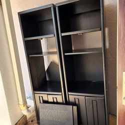 2 Black Solid Wood Cabinets with Shelves