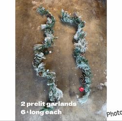 2 Pre-Lit Flocked Christmas Garlands 6ft Each