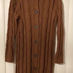 J. Jill Cardigan Rust Cable Knit Knee Length Collared Buttons Long Sleeve Size M