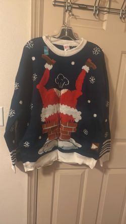 Ugly Christmas Sweater Santa in Chimney xl