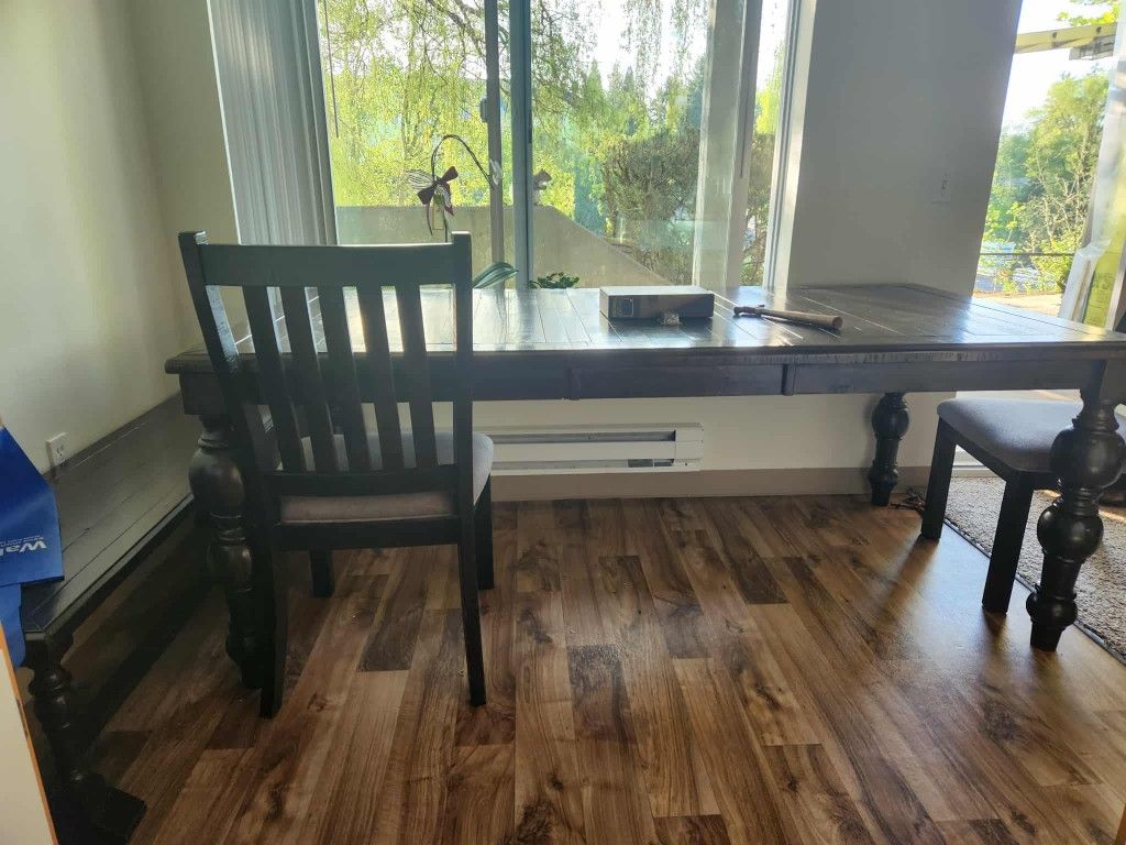 Dark Wood Dining Table W/ 4 Chairs & Extension